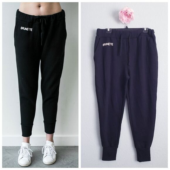 Brunette the Label Embroidered Black Jogger Sweatpants - Picture 1 of 7
